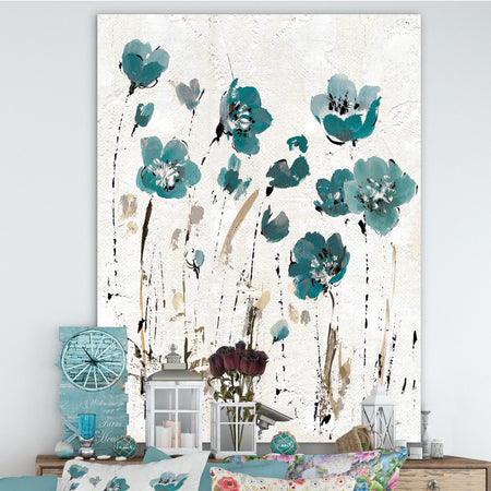 Fields of Turquoise Watercolor Flower II - Traditional Gallery-wrapped Canvas