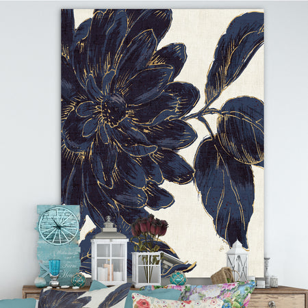 Indigo Gold Metallic Flower - Canvas Art