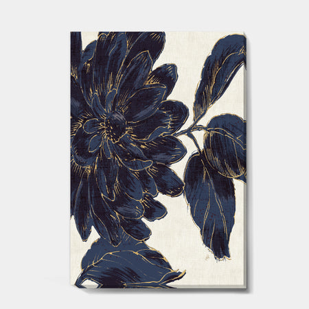 Indigo Gold Metallic Flower - Canvas Art