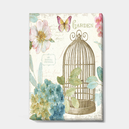 Vintage Floral Birdcage II - Traditional Premium Canvas Wall Art