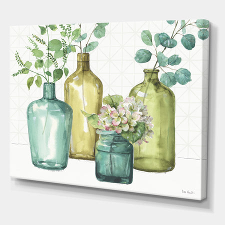 Mixed Botanical Green Leaves VIII - Cottage Canvas Artwork