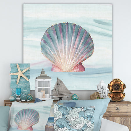 Ocean Shell on Blue - Nautical & Coastal Gallery-wrapped Canvas