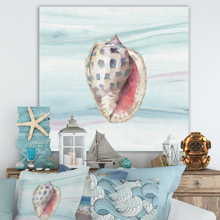 Gilded Sea Horn Shell on Blue - Nautical & Coastal Canvas Artwork