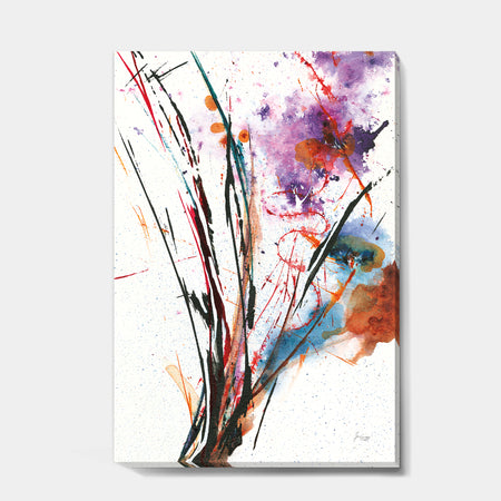 Abstract Purple and Blue Flowers - Traditional Gallery-wrapped Canvas