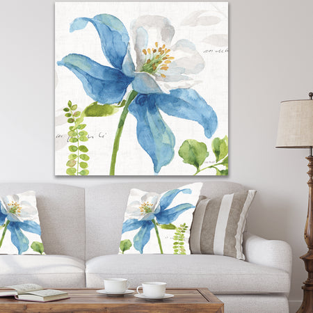 Blue Columbine Wild Flower with Ferns - Cabin & Lodge Premium Canvas Wall Art
