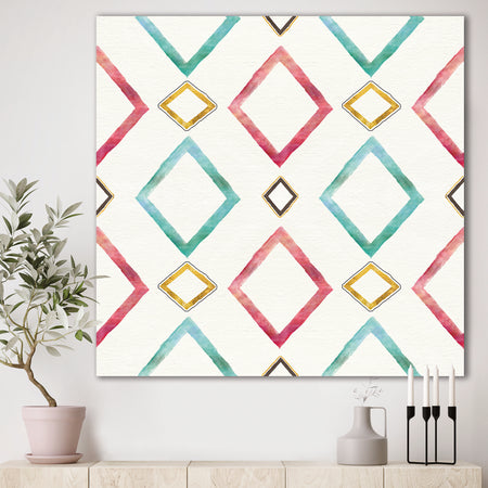 Gilded Red and Blue Diamonds - Transitional Premium Canvas Wall Art