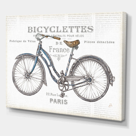Paris France Bicycles - Vintage Transportation Premium Canvas Wall Art