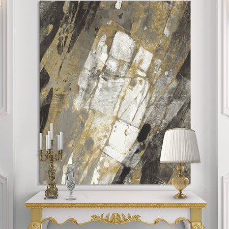 Gold, Black and White Hanpainted Abstract - Traditional Canvas Artwork