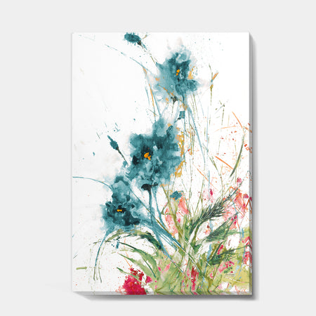 Wild Blue Abstract Farmhouse Flowers - Modern Farmhouse Canvas Art