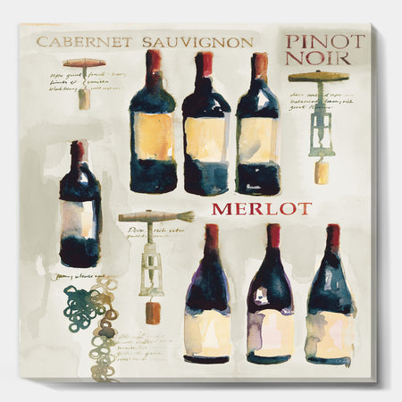 Red Sauvignon Wine Collage - Food and Beverage Canvas Art