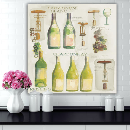 White Chardonnay Wine Collage - Food and Beverage Premium Canvas Wall Art