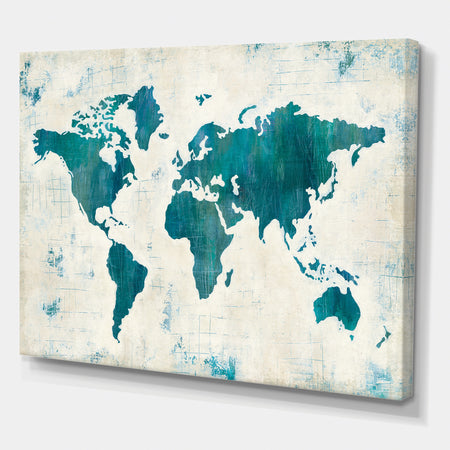 Discover the World Map in Blue - Traditional Canvas Artwork