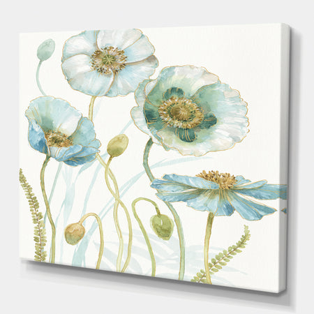 Blue Cottage Flowers Drawing I - Farmhouse Gallery-wrapped Canvas