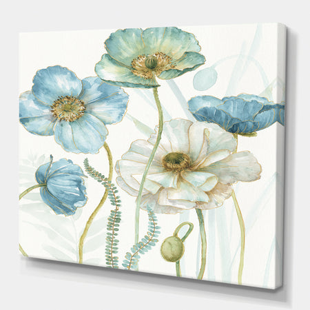 Blue Cottage Flowers Drawing II - Farmhouse Canvas Artwork