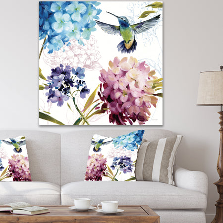 Hummingbird Blue Cottage Flower - Farmhouse Canvas Artwork