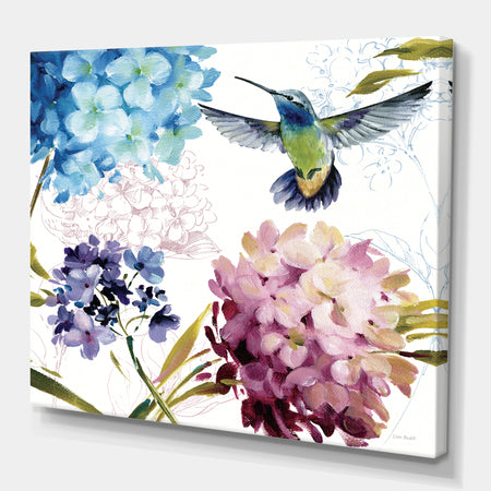 Hummingbird Blue Cottage Flower - Farmhouse Canvas Artwork