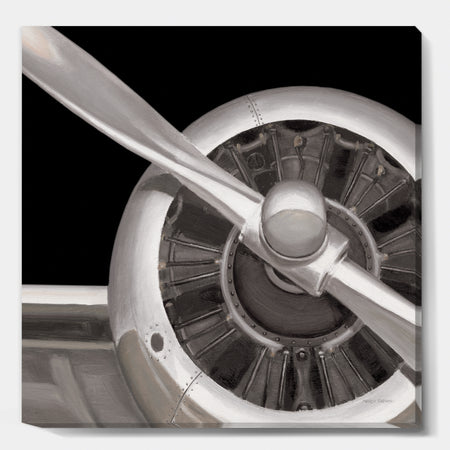 Travel by Air Grey Plane - Vintage Transportation Premium Canvas Wall Art