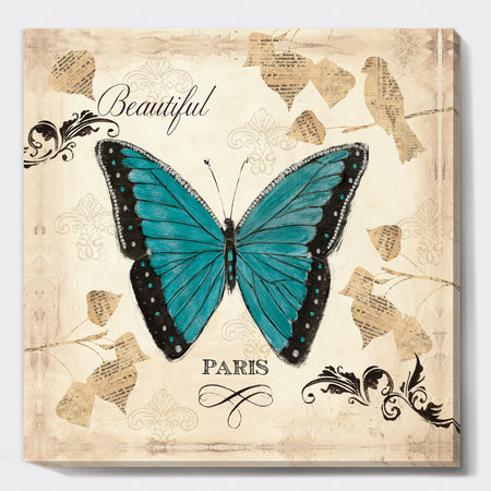 Blue Farmhouse Butterfly - Farmhouse Canvas Artwork