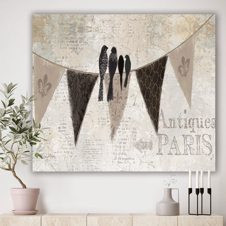 French Bird Flea Market - Farmhouse Premium Canvas Wall Art