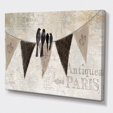 French Bird Flea Market - Farmhouse Premium Canvas Wall Art