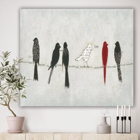 Red Catching Up Bird Family - Farmhouse Canvas Art