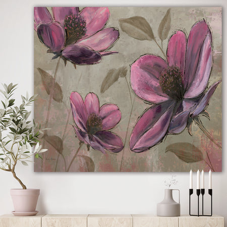 Plum Pink Cottage Flowers - Traditional Canvas Artwork