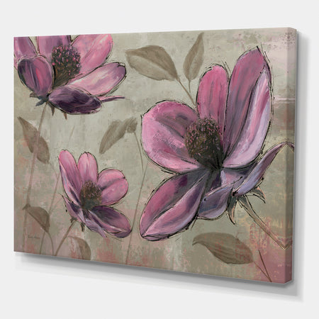 Plum Pink Cottage Flowers - Traditional Canvas Artwork