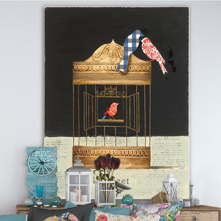 Tweet Gold Birdcage Collage - Traditional Canvas Art