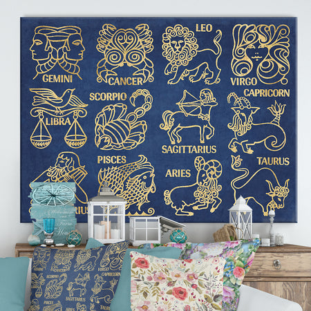 Whats Your Sign Blue Gold - Cottage Canvas Wall Art