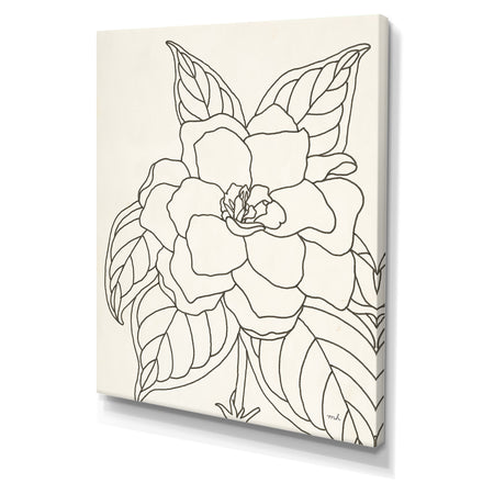 Gardenia Line Drawing Crop - Cottage Canvas Wall Art