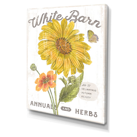 White Barn Flowers I - Cottage Canvas Wall Art