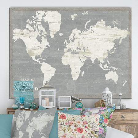 Slate World Map - Cottage Canvas Wall Art