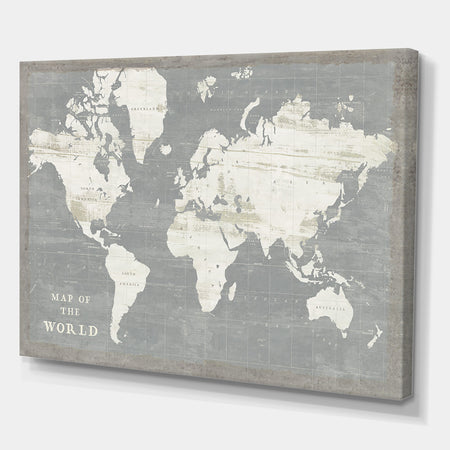 Slate World Map - Cottage Canvas Wall Art
