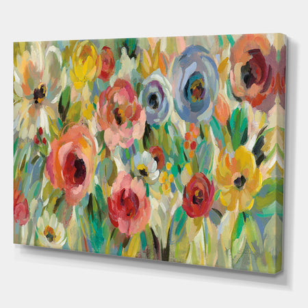 Vivid Coral Floral I - Cottage Canvas Wall Art