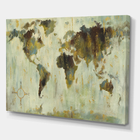 Bronze World Map - Cottage Canvas Wall Art