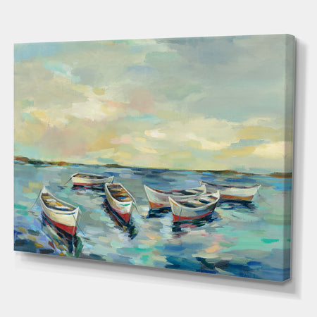 Coastal View of Boats - Cottage Canvas Wall Art