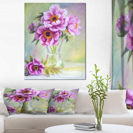 Purple Peonies in Vase - Floral Canvas Artwork