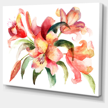 Lily Flowers Watercolor Illustration - Floral Canvas Art Print