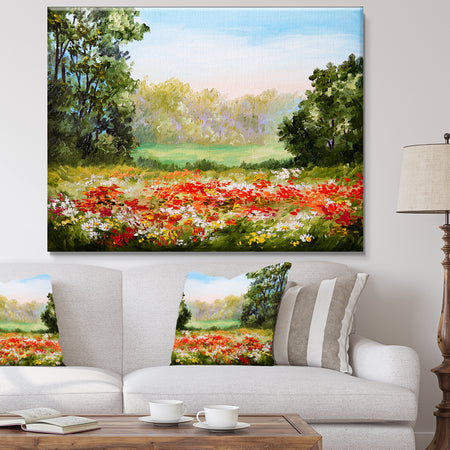 Poppy Field with Sky - Landscape Canvas Art Print