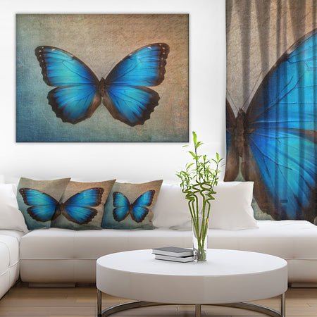 Blue Vintage Butterfly - Floral Canvas Art Print
