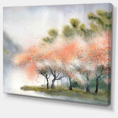 Trees with Flowers Near River - Landscape Canvas Print
