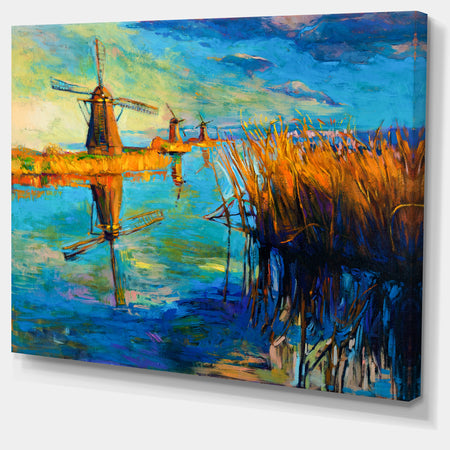 Windmills with Sky and Water - Landscape Canvas Print