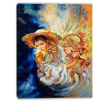Girl with Flowers - Floral Canvas Art Print
