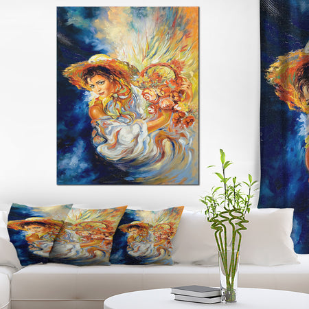 Girl with Flowers - Floral Canvas Art Print