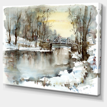 White Bridge Over River - Landscape Canvas Print