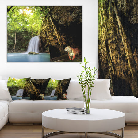 Tiger Watching Waterfall - Landscape Photography Canvas Print