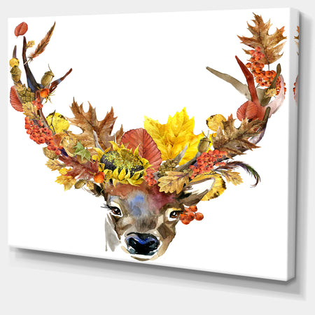Roe Deer with Flowers - Digital Art Floral Canvas Print