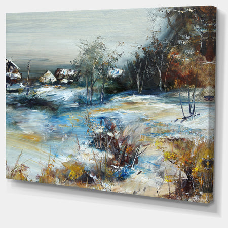 Village in Winter - Landscape Canvas Art Print