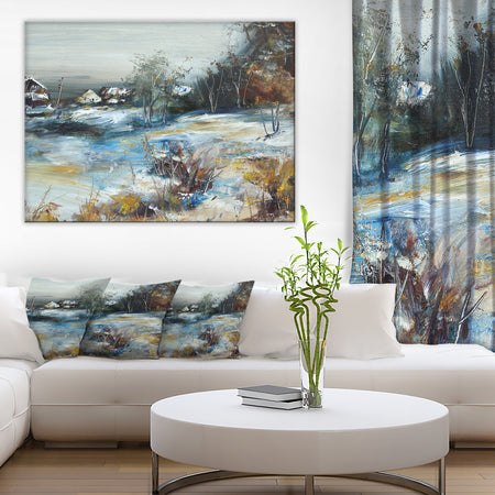 Village in Winter - Landscape Canvas Art Print