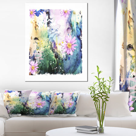 Abstract Blue Pink Floral Art - Floral Canvas Art Print